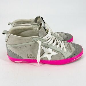 Golden Goose Mid Star Grey Suede Hot Pink Distressed Sneakers 39 Italy Made